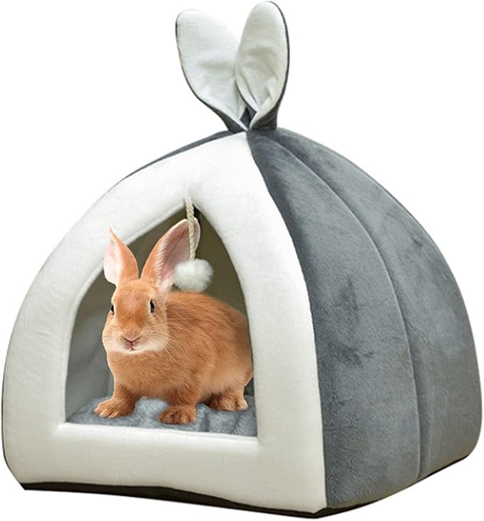 Fhiny Rabbit Bed Cave Cozy Guinea Pig Hideout Cute Bunny Bed Large House Winter Nest Dwarf Rabbit Cage Accessories for Chinchilla Ferret Hedgehog or Other Small Animals