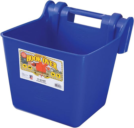 Little Giant® Plastic Hook Over Feeder | Mountable Livestock & Pet Feed Bucket | Horse Feed Bucket | Made in USA | 15 Quarts | Blue