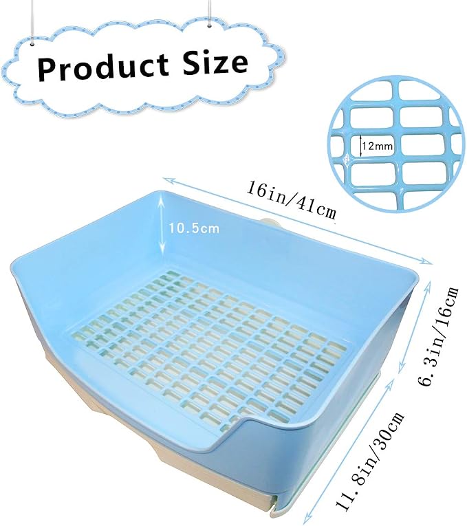PINVNBY Large Rabbit Litter Box Bigger Pet Litter Pan Trainer with Drawer Corner Toilet Box for Adult Guinea Pigs Chinchilla Ferret Hedgehog Small Animals(Blue)