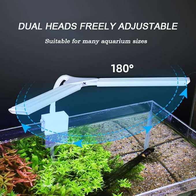 LED Aquarium Light Full Spectrum Clip Fish Tank Light Plants Light Double Swing Arm Light 4W Suitable for 2-10 Gal Fish Tank