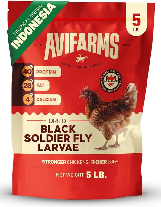 5LB Dried Black Soldier Fly Larvae for Chickens – 85X More Calcium Than Mealworms | Non-GMO High Protein Chicken Treats | Natural Worms for Chickens, Laying Hens, Wild Birds & Duck Food