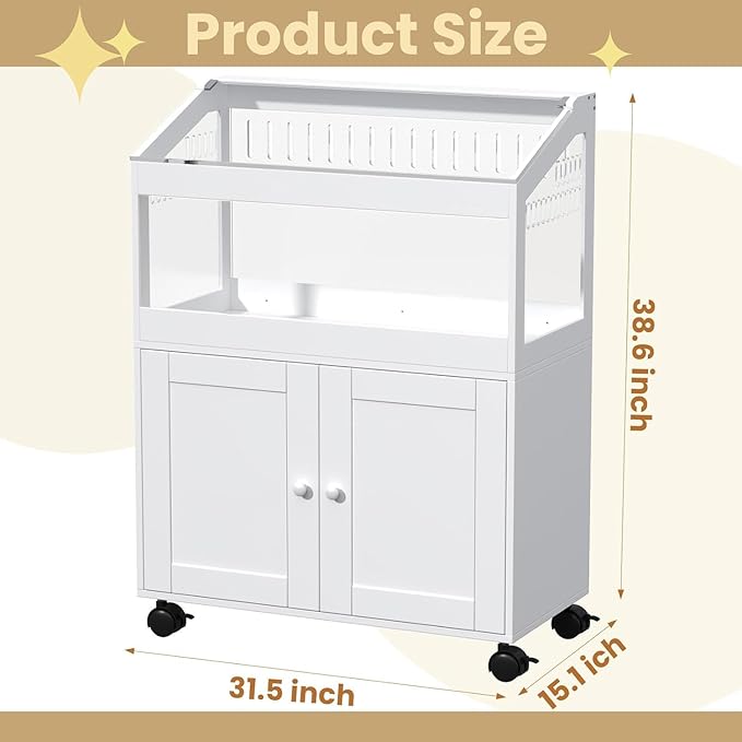 Hamster Cage with Storage Cabinet – Acrylic Panels for 360° Viewing, Ideal for Hamsters, Rabbits, Guinea Pigs, and Hedgehogs, White