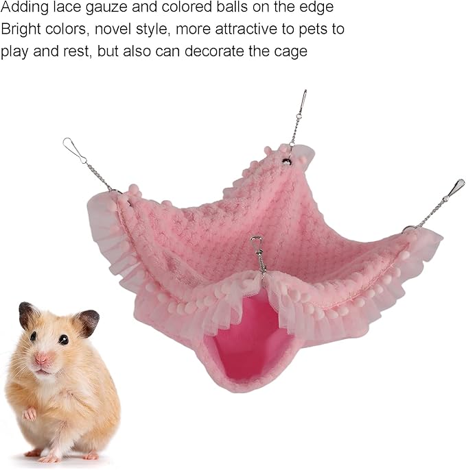 Double Layer Small Pet Swing Hammock, Hamster Double Bunkbed Hammock with 4 Hanging Chains, Soft Plush Hanging Bed for Ferret Hamster Parrots Guinea Pig (Pink)