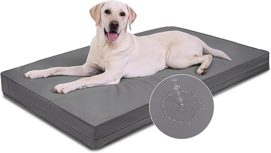 Vonabem Outdoor Waterproof Dog Bed Washable, XL Large Crate Pad 42 inch, Cooling Leather Wipeable Pet beds with Removable Cover, Foam Orthopedic Anti-Slip Kennel Pads Reversible, 41"x27" Grey