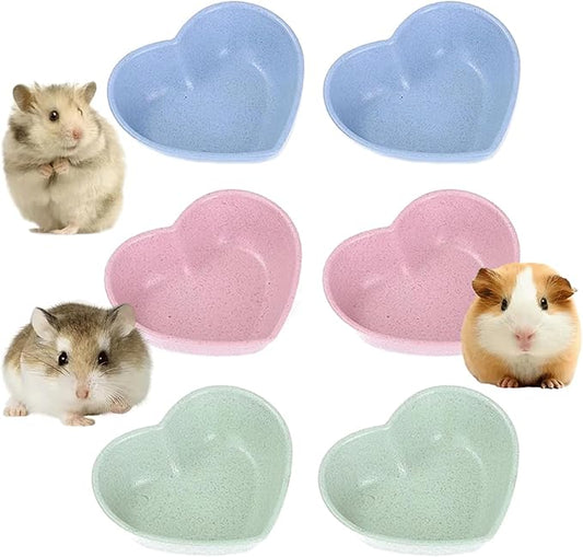 6PCS Hamster Food Dishes, Plastic Heart Shaped Food Bowl for Pet, Cute Water Dish for Rabbit Hedgehog Gerbil Rat Rodent Small Animals