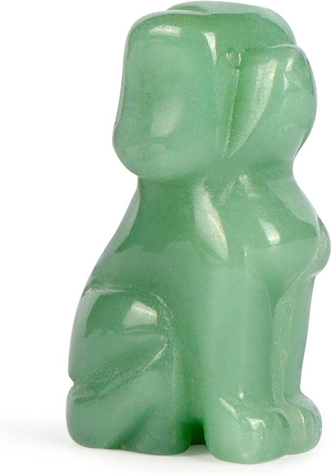 Artistone 2" Green Aventurine Dog Crystal Animals Figurine Carved Jade Stone Puppy Dog Statue Sculpture Craft Home Decorations