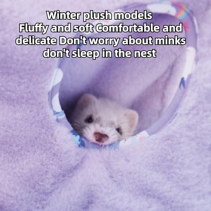 Enlarged Ferret Rat Hammock, 2 Holes Warm Guinea Pig Double Layer Hammock, Hanging Tunnels and Tubes Soft Hiding Playing Sleeping for Small Animals (Purple)