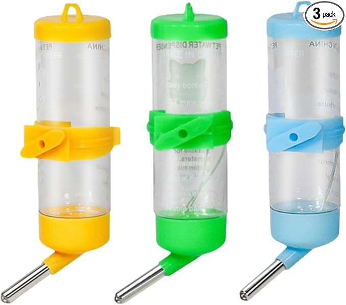 3 PCS 8.45 oz Hamster Water Bottles, No Drip Hanging Small Animal Drinking Bottles,Cage Water Bottles for Hedgehog/Squirrel/Hamster/Gerbil/Guinea Pig/Rabbit