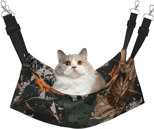 Camo Leaves Cat Hammock for Cage, Camouflage Hanging Cat Bed with Adjustable Straps and Metal Hooks, Soft Pet Cage Swing for Puppy Rabbits Small Animal