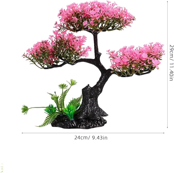 Aquarium Decor Artificial Plants Tree Set: 11.4 Inch Plastic Plants for 10-50 Gallon Fish Tank Decoration Pink Simulation Aquarium Tree Betta Fish Bowl Ornaments Home Office Decor