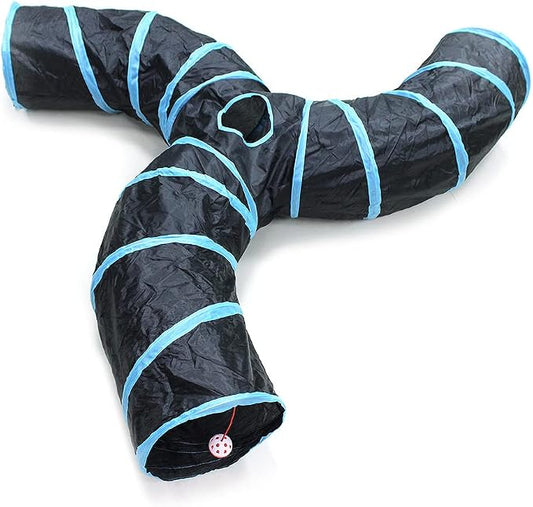 Bemodst Collapsible S-Shape Cat Tunnels - 3-Way Interactive Maze Toy for Kitten, Rabbit, Ferret