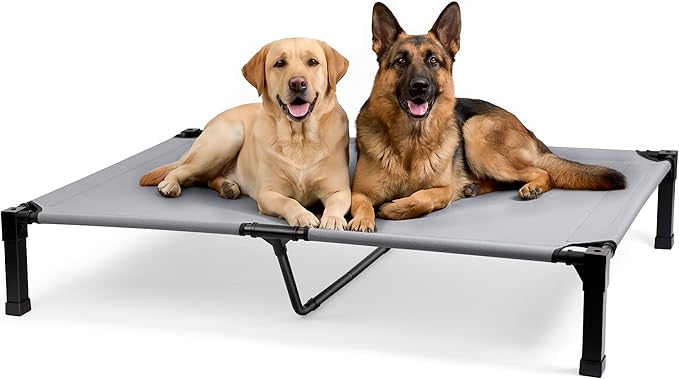 Niubya Elevated Outdoor Dog Bed, Cooling Elevated Pet Cot, Steel-Framed and Non-Slip Feet, Raised Dog Bed with Waterproof, Washable, Breathable Teslin Mesh, 60in
