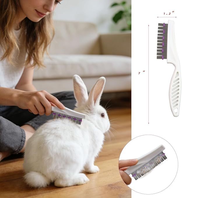 Bunny Brush Grooming Kit – Rabbit Deshedding Comb & Silicone Massage Brush for Shedding, Detangling & Fur Removal – Essential Small Animal Grooming Tools for Rabbits, Cats, Guinea Pigs, Chinchillas