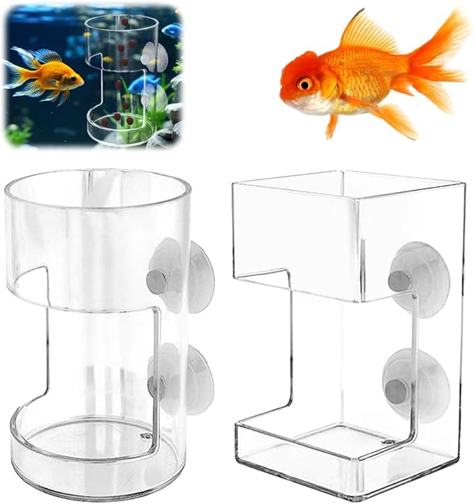 No Mess Aquarium Feeder, 2026 New Acrylic Clear Fish Tank Feeder with Suction Cup, Preventing Food Scattering (Round+Square)