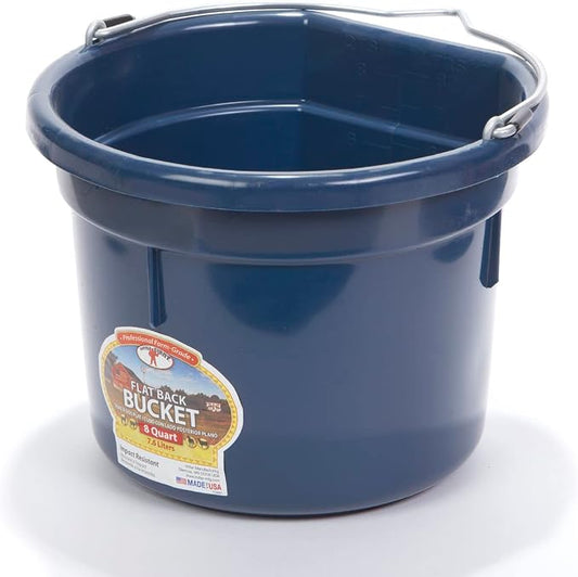 Little Giant® Flat Back Plastic Animal Feed Bucket | Animal Feed Bucket with Metal Handle | Horse Stall Feeding and Watering Supplies (Navy, 8 Quart)