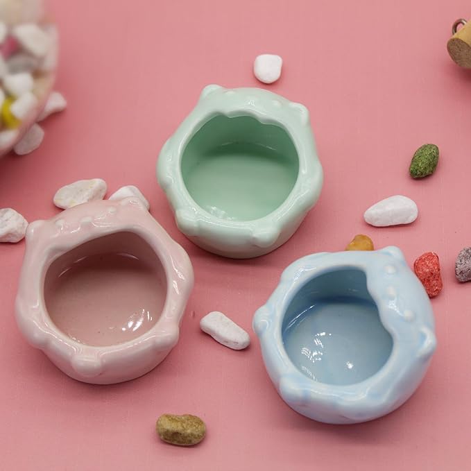 Small Ceramic Pet Hamster Bowl, Easy to Clean Anti Flipping Small Animal Bowls, Hamster Food and Water Bowl for Golden Bears, Rabbits, Hedgehogs, Dutch Pigs, Parrots (Green)