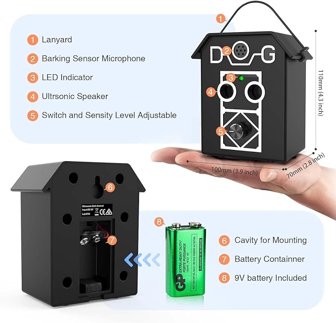 Anti Barking Device, 3 Adjustable Frequency Ultrasonic Dog Barking Deterrent Devices Pet Gentle Anti Barking Device Sonic Bark Control Device Stop Dog Barking Device Indoor Outdoor for Dogs Anti Bark