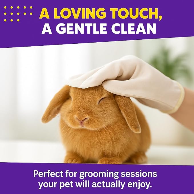Rabbit Bath Wipes - Disposable Glove Design, Waterless No-Blow Clean, for Bunny Paws, Fur, Bottoms & Sensitive Areas, 6-Count (Pet Gloves Wipes 4 Packs (24 Pieces))