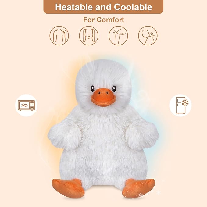 SuzziPals Coolable & Heatable Duck Stuffed Animals, Microwavable Stuffed Animal for Heat Therapy & Stress Relief, Cuddly Warm Duck Plush Toy Heating Pad, Cute Duckling Gifts for Women & Kids