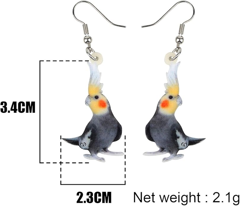 NEWEI Acrylic Cockatiel Gifts Cute Parrot Earrings Dangle for Women Bird Lovers Jewelry Ornament Charms