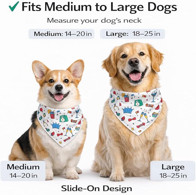 Luxury Satin Dog Bandana Slip-On Collar Style, Premium Pet Scarf for Medium, Large & XL Dogs Special Occasion Accessory for Dogs (Collar Not Included) (Medium - Extra Large, Birthday Luxe - Satin)