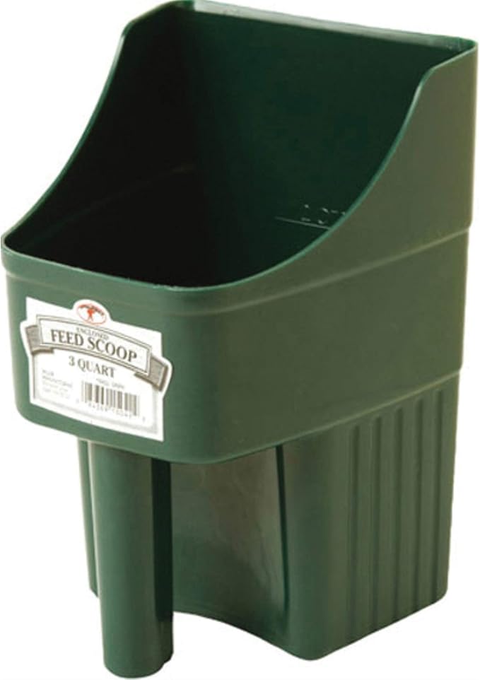 Little Giant® Plastic Enclosed Feed Scoop | Heavy Duty Durable Stackable Feed Scoop with Measure Marks | 3 Quart | Ranchers, Homesteaders and Livestock Farmers | Green