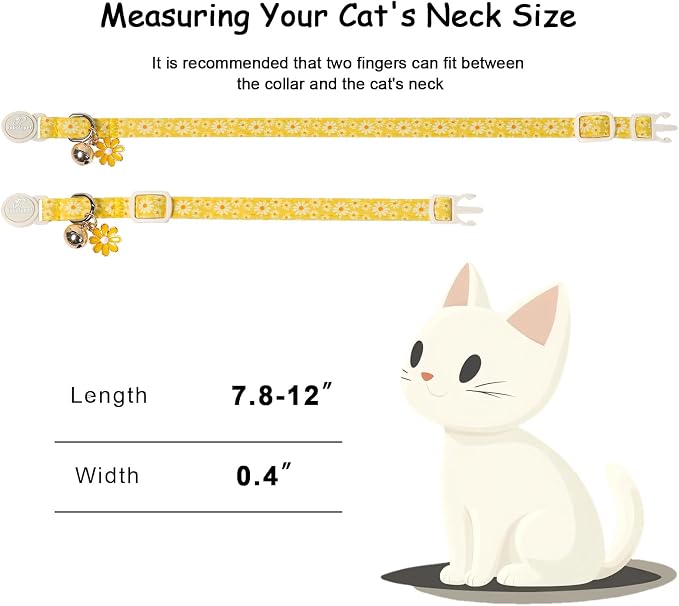 2 Pack Daisy Cat Collars - Cute Pink & Yellow Daisy Breakaway Cat Safety Collars, Adjustable Floral Kitten Collar for Small Dogs Puppy, Spring Summer Pet Collar with Bell & Pendant,