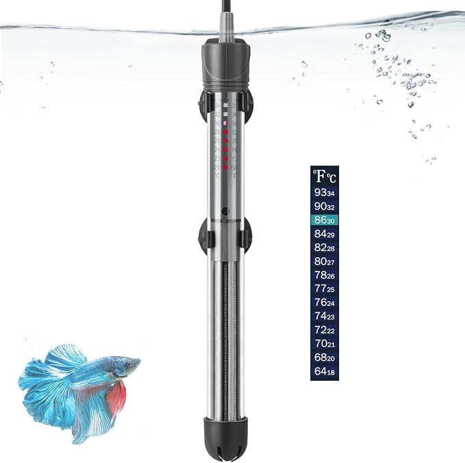 HITOP 200W Adjustable Aquarium Heater, Submersible Fish Tank Heater Thermostat with Suction Cups for 30-45Gal