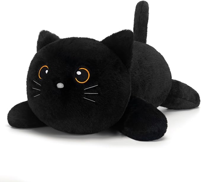 SQEQE Weighted Stuffed Animals Black Cat, Weighted Black Cat Plush, Plushies for Cozy Comfort, Soft Black Cat Pillow Toy for Kids Adults, Christmas & Valentines Gift 13.8 Inch, 1.7 Lbs