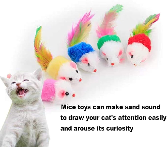 VOVIGGOL Cat Mice Toys for Indoor Cats 12PCS, 5 Color Variety Mouse Cat Toy for Cats, Furry Cat Toy Mice Rattle Small Mouse Kitten Interactive Play