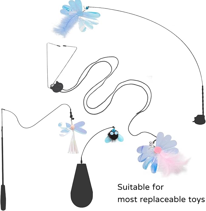 Shiny Insect Replacements for Cat Wand Toy, 7 PCS Kitten Teaser Refills with Bells for Cat Fishing Pole Toy, Bugs Refills for Interactive Play, Chase and Exercise, (Insects + Teaser)