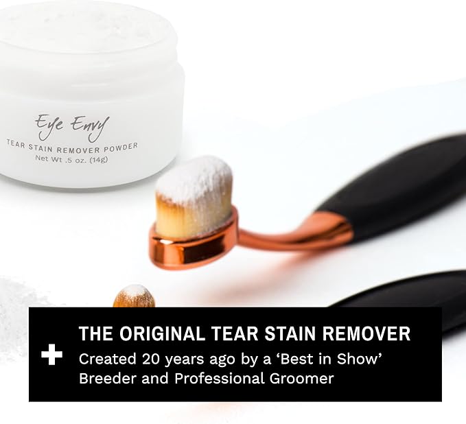 Eye Envy Tear Stain Remover Powder for Dogs and Cats. Natural, Safe Formula. Apply Around Eyes. Absorbs and Cleans Tears and Staining. Keeps Area Dry. Made in The USA. (2.5 oz)