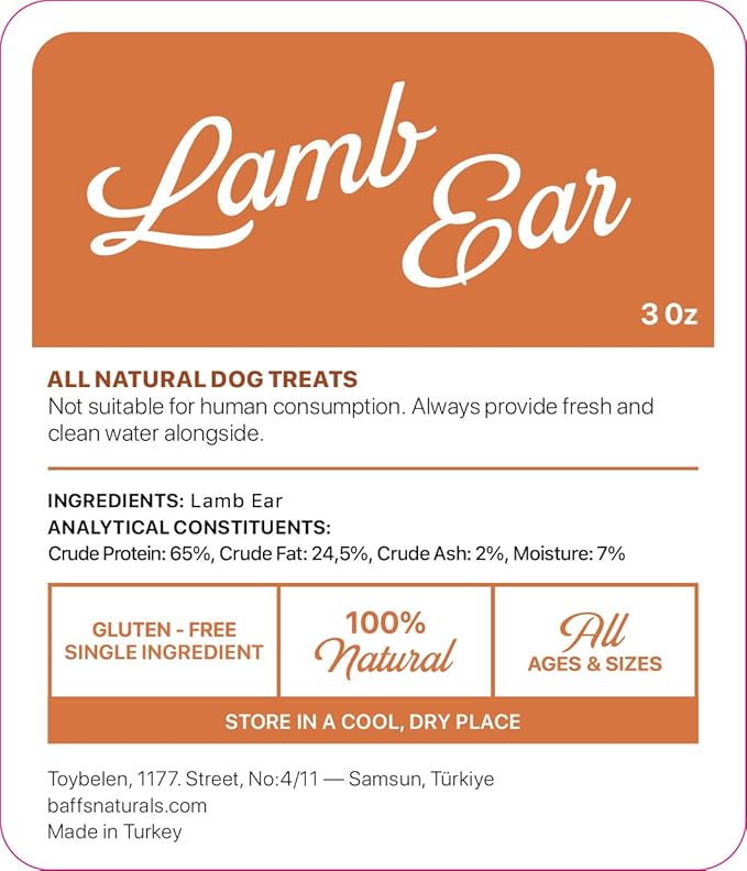 Lamb Ears for Dogs - High Protein, Low Fat Chew Treats | Gluten Free, Soya Free Lambs Ear Snack | 100% Natural with Fur, Healthy Chews for Canines | Long Lasting Dental Support | Grain Free | 3.5oz