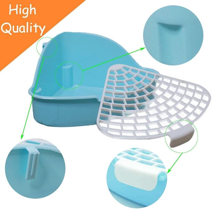 Hamiledyi Small Rabbit Litter Box for Cage Triangle Potty Trainer Corner Bunny Toilet Plastic Pet Pan Guinea Pig LitterBox for Dwarf Holland Lop Rodent (Blue)