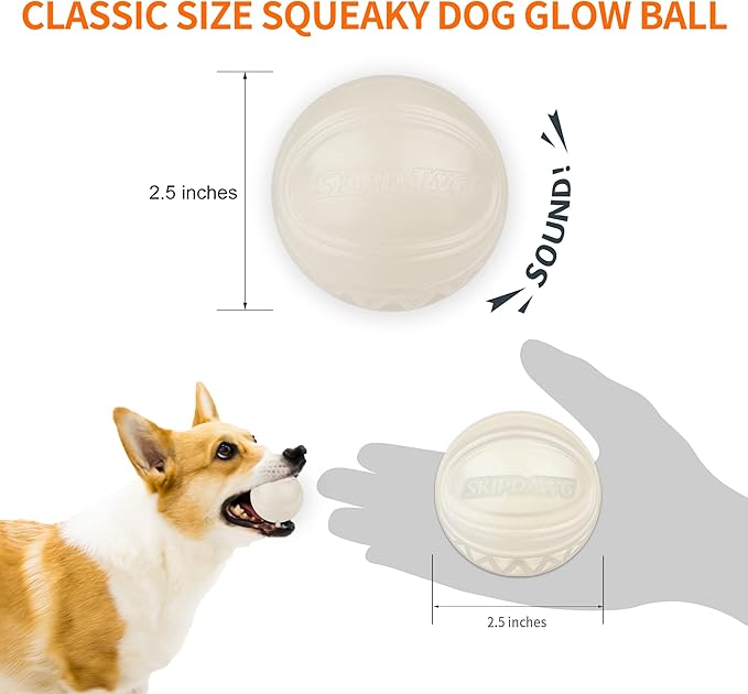SKIPDAWG Interactive Squeaky Dog Ball, Light Up Pet Ball Glow in Dark, Floating Pet Toy Durable TPR Light Weight, Bouncy Dog Toy Size 2.5 Inches, 1 Pack