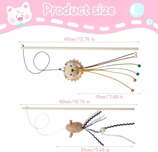 2-Pack Cat Toy Wand Set: Interactive Cat Teaser Wands with Bells and Streamers to Engage Your Cat’s Natural Instincts (Lion and Mouse)
