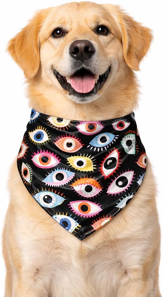 Luxury Satin Dog Bandana – Slip-On Collar Style, Premium Pet Scarf for Medium, Large & XL Dogs – Special Occasion Accessory (Collar Not Included) (Medium - Extra Large, Evil Eye Luxe - Satin)