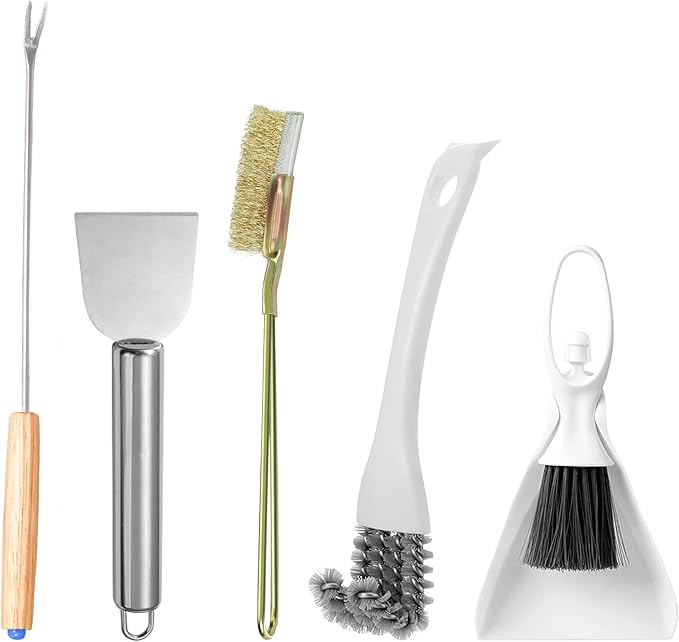 5 Pcs Bird Cage Cleaner Set,Stainless Steel Poop Remover Bird Cage Accessories,Bird Cages Cleaning Brush & Scraper,Cleaning fork & shovel,Mini Dustpan and Broom Set,for Small Animal Cages Clean