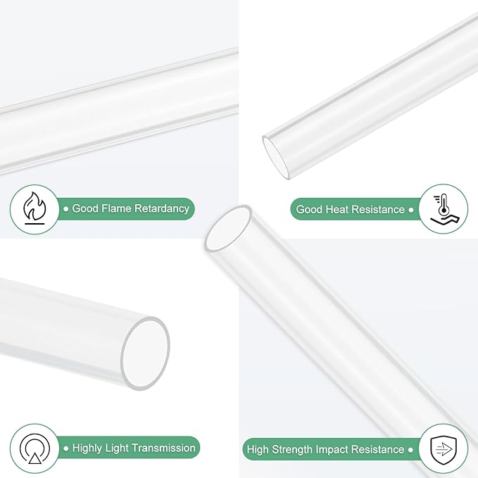 M METERXITY Clear Plastic Tube, 15mm[0.59"] ID x 17mm[0.67"] OD High Impact Rigid Polycarbonate Round Pipes for Water Plumbing/Lighting/Aquariums/Models, Plastic Tubing [305mm/12IN]