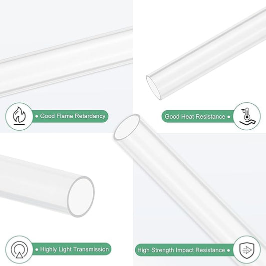 M METERXITY Clear Plastic Tube, 15mm[0.59"] ID x 17mm[0.67"] OD High Impact Rigid Polycarbonate Round Pipes for Water Plumbing/Lighting/Aquariums/Models, Plastic Tubing [305mm/12IN]