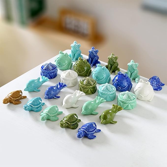 Ceramic Sea Turtle Figurine for Aquarium Decor, Penjing Rockery Scenery, Miniature Garden & Coastal Home Accent (Seaweed Green)