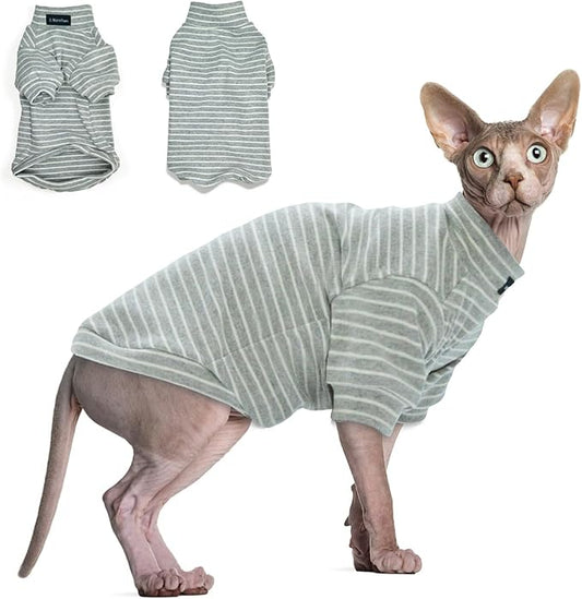 Sphynx Cat Sweater Hairless Cat Clothes Sweater Shirt Soft Warm Long Sleeves Pullover Pet Clothes Pajamas Dog Cloth for Small Dogs Jumpsuit Pet Sweaters (Striped, X-Large)