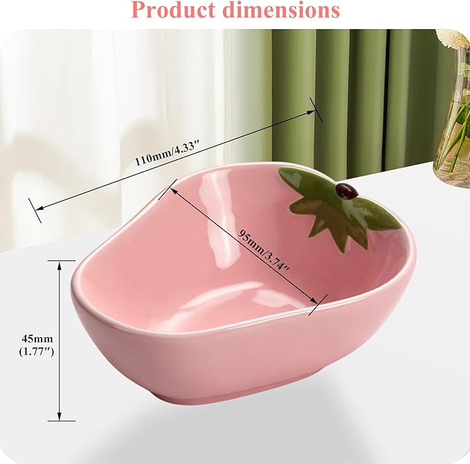 Small Guinea Pig Food Bowl Strawberry-Shaped Cute Ceramic Hamster Water Bowl Ferret Rat Chinchilla Rabbit Feeding Dish Young Animal Feeder(Pink)