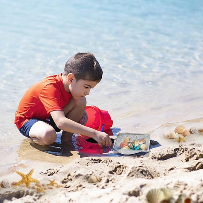 Beach Mesh Shovel and Shell Bag Set, Shark Tooth Sifter Dipper with Mesh Beach Bags for Shell Collecting, Kids Sand Filter Scooper Toys for Toddlers Shelling Picking Up (Black)