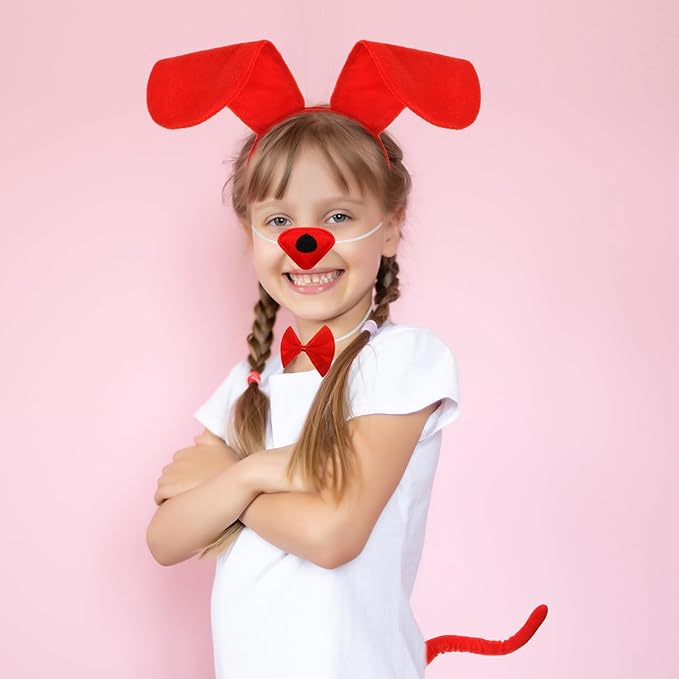 Syhood Puppy Dog Costume Set Ears Headband Bowtie Nose Tail Paw Gloves Accessories for Carnival