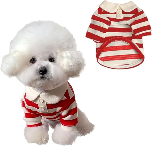 MANON ROSA Dog Clothes, Designer Boy Polo Shirt for Small Medium Dogs, Soft Puppy Outfit, Breathable Male Yorkie Chihuahua Shih Tzu Poodle Kitten Cat T-Shirt, Birthday Gifts - Red, XXL, Fit 16-22lbs