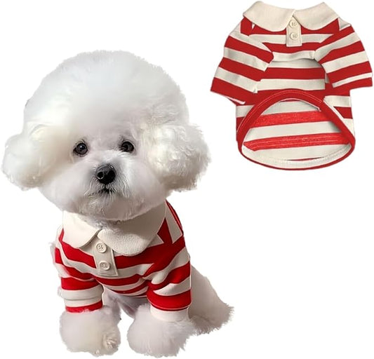 MANON ROSA Dog Clothes, Designer Boy Polo Shirt for Small Medium Dogs, Soft Puppy Outfit, Breathable Male Yorkie Chihuahua Shih Tzu Poodle Kitten Cat T-Shirt, Birthday Gifts - Red, L, Fit 8.8-12lbs