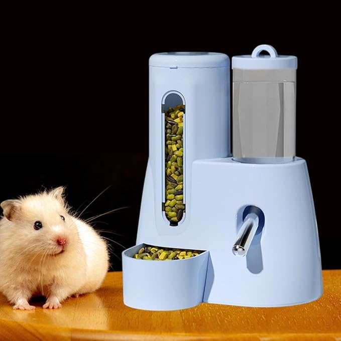 Baoblaze Automatic Hamster Feeder Food Dispenser Hamster Water Bottle Lightweight Clear Food Container for Ferrets Gerbils Chinchillas, Blue, 80ml