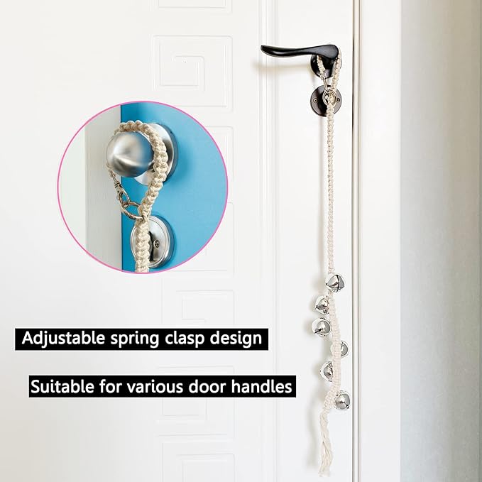Dog Hanging Doorbells| Extra Loud Dog Potty Training Bells| Adjustable Durable Braided Rope Door Bell for Dogs to Ring to Go Outside(Silver+Pink)