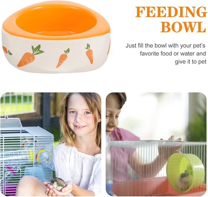 POPETPOP Ceramic Hamster Food Bowl 4.33In Non-Tip Small Animal Feeding Dish for Hamsters Rats Guinea Pigs and Chinchillas with Carrot Design for Daily Feeding and Water